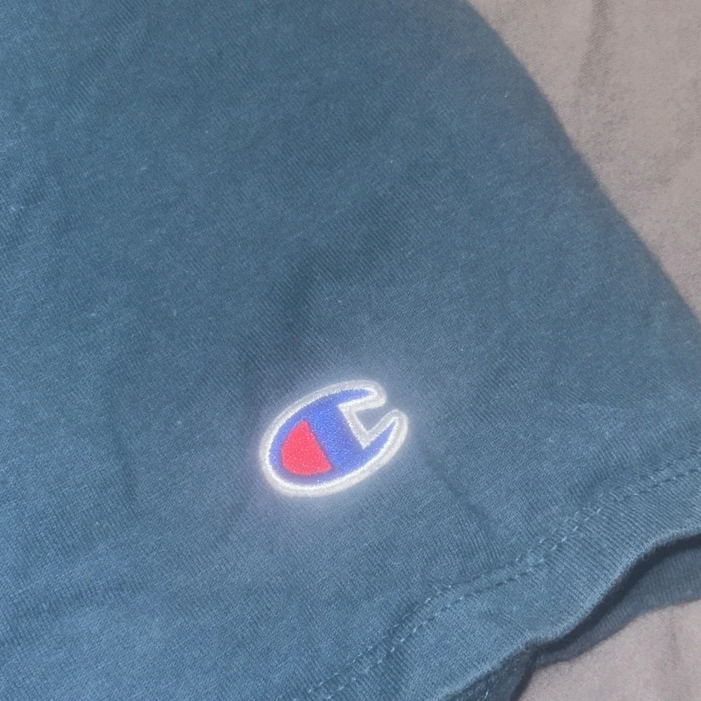 Champion Mens Solid V-Neck T-Shirt Medium Teal Blue Embroidered Logo Tee - Picture 5 of 7